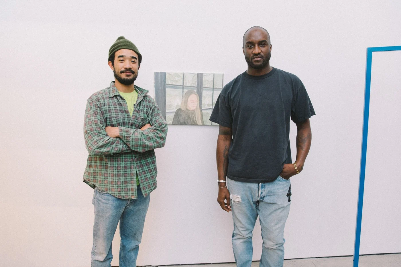 Lucien Smith and Virgil Abloh at the Friends exhibition opening at Off-White Empty Gallery