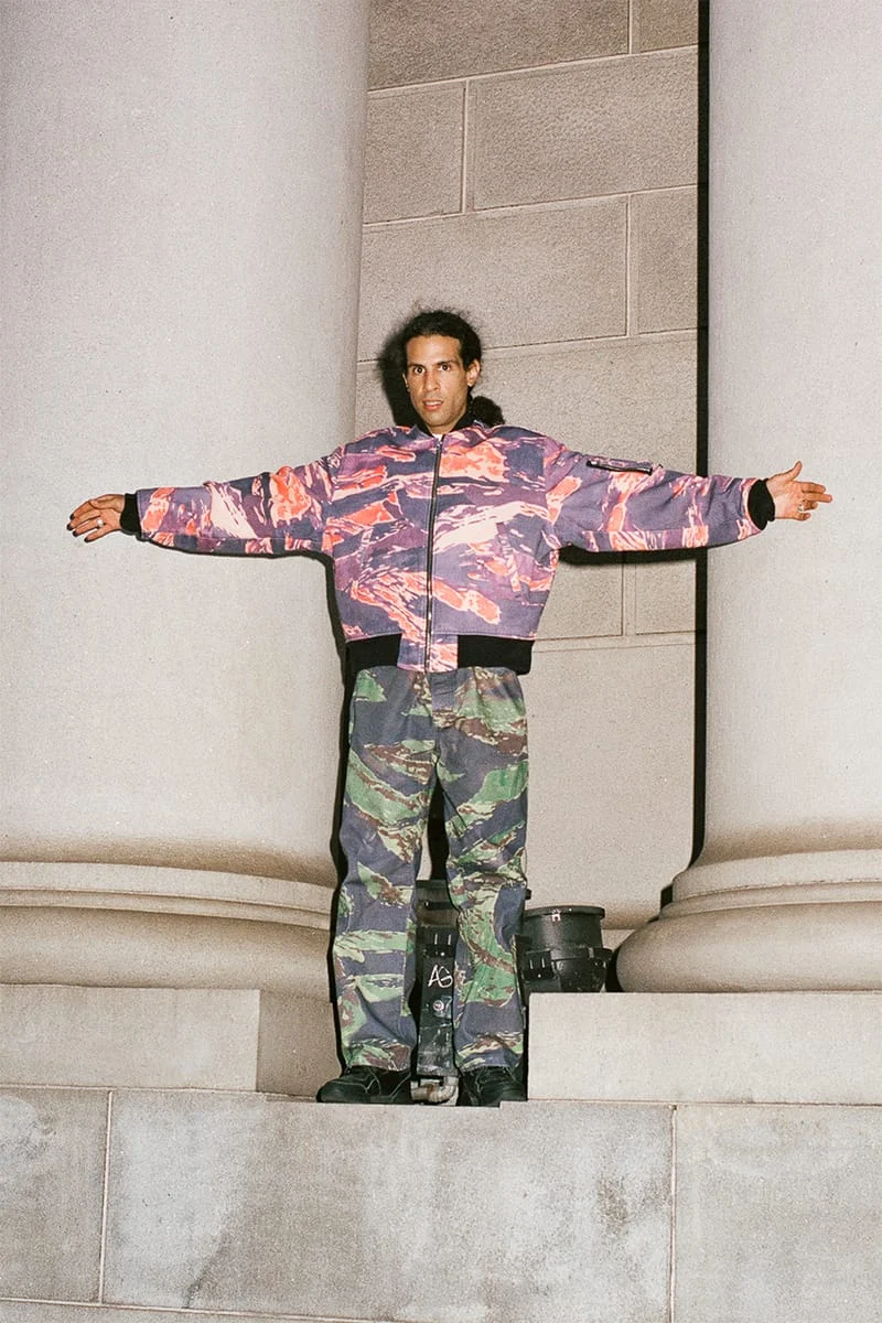 Armando Nin wearing the Stüssy and Lucien Smith Tigris collaboration