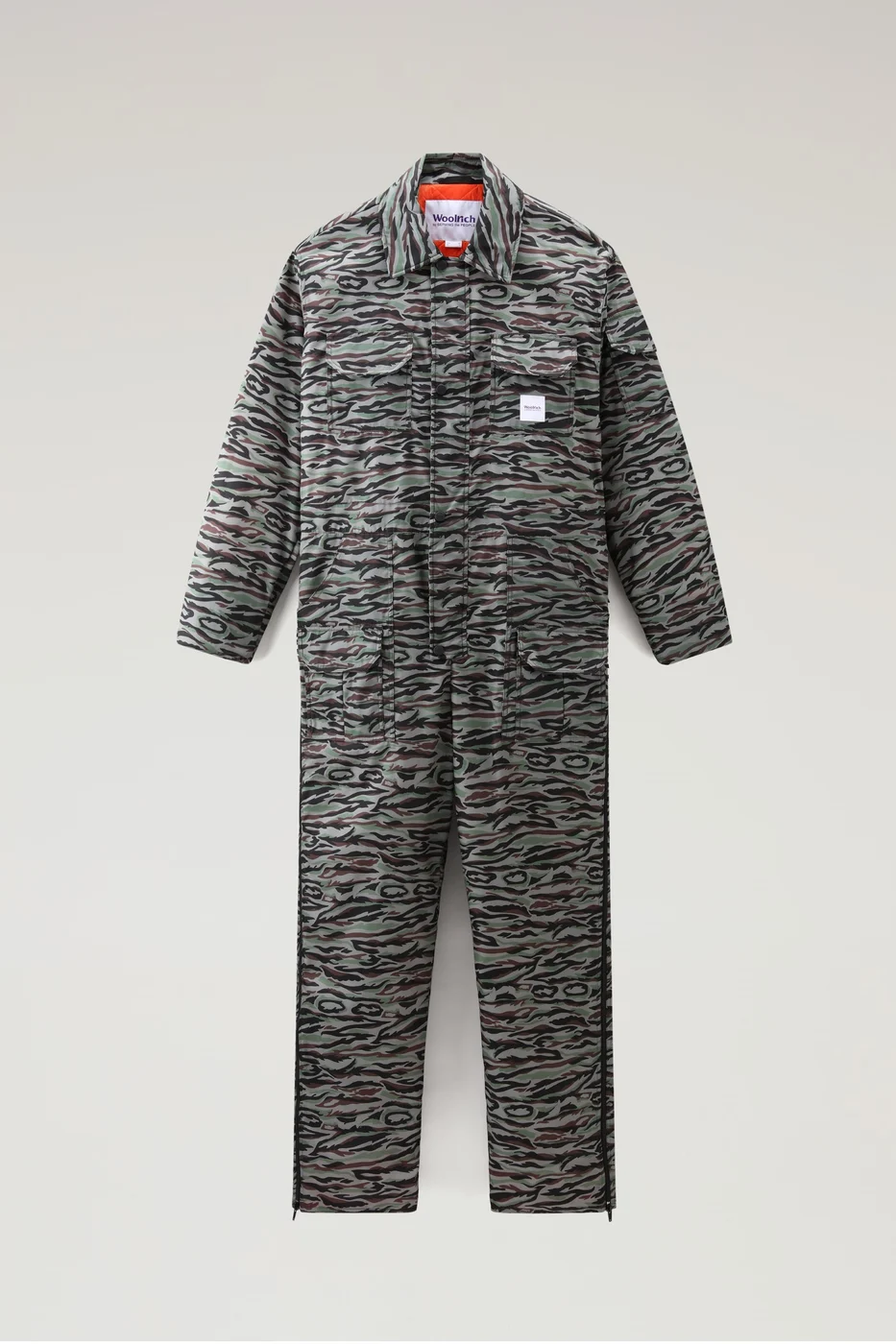 Grey and black patterned coveralls from the Woolrich by Serving the People collection